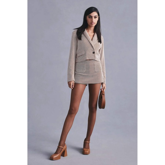 Maeve Anthropologie Cropped Knit Blazer Brown‎ White XS Small - Picture 2 of 16